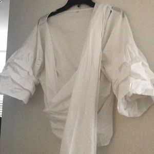 White Wrap top w/ Embellished sleeves
